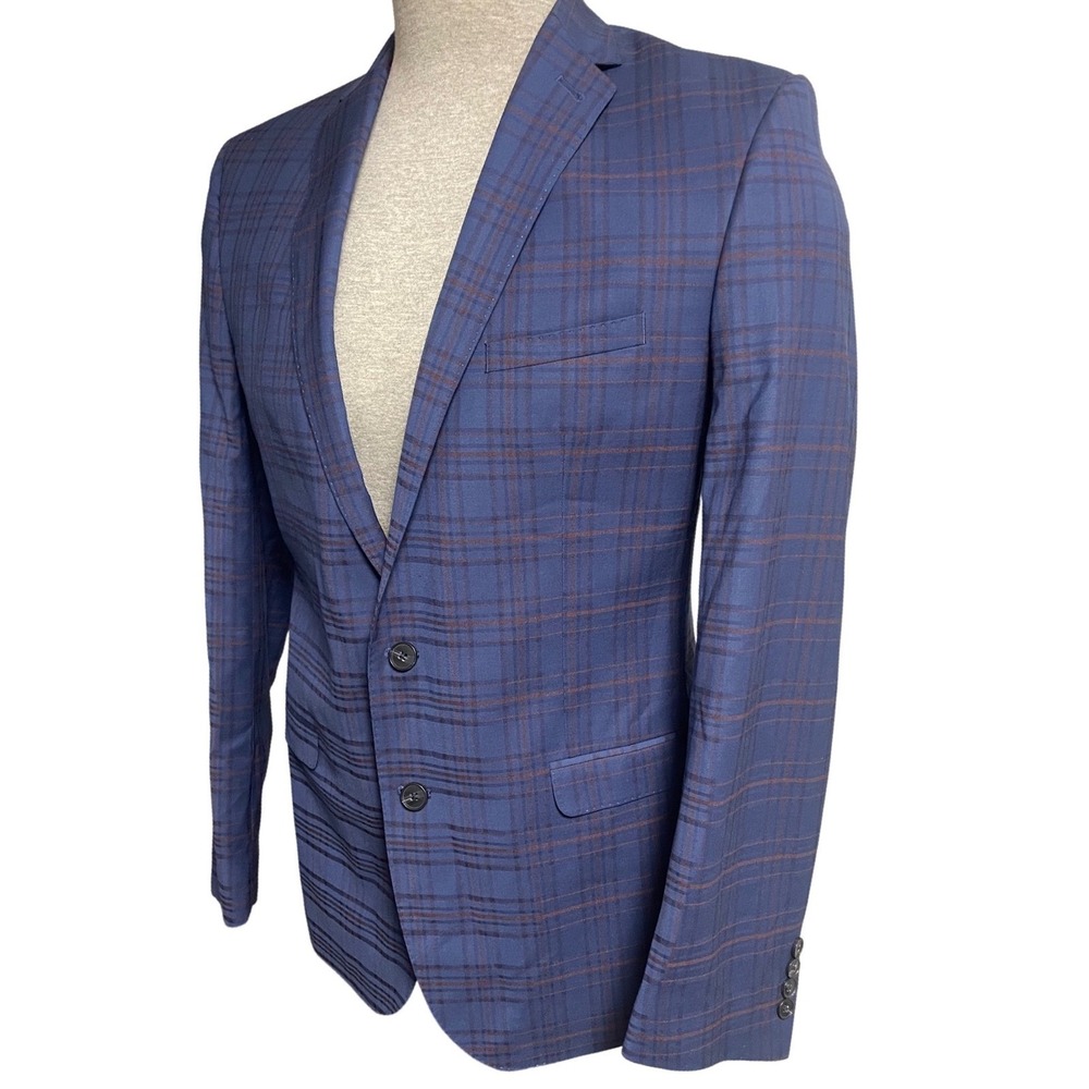 Nick Graham Blue Plaid New York Cut Modern Stretch Two Button Blazer Men's 42L